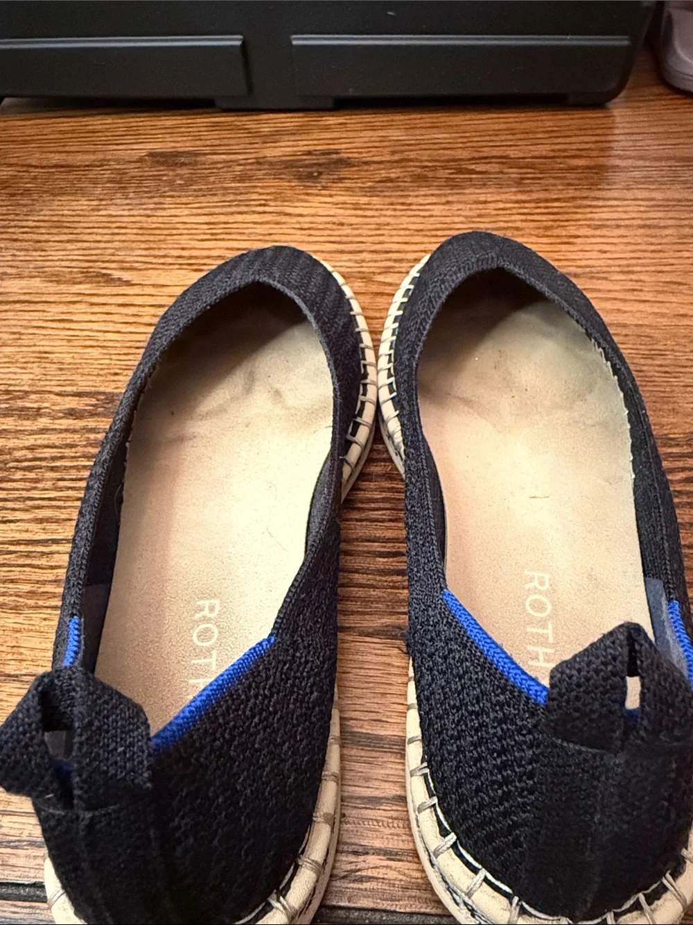 Rothy’s Black Knit Espadrille ballet Flats Slip On Coastal Travel Shoes 8.5
